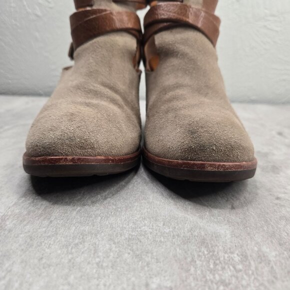 Kork-Ease Western Ankle Booties Size 8 Taupe Suede Block Heel Buckle Boots - Picture 3 of 12